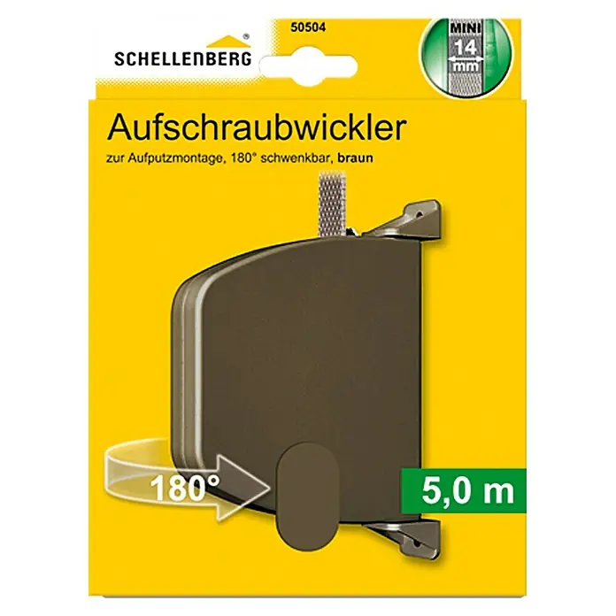 Schellenberg Aufschraubwickler Mini - L x B x H: 159 x 120 x 22 mm, Gurtbreite: 14 mm, Braun - Vorderansicht