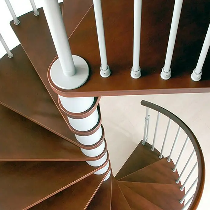 Fontanot Arké Spindeltreppe Klan - Durchmesser: 140 cm, Grau Metallic, Farbe Stufen: Buche Dunkel, Geschosshöhe: 253 cm - 306 cm - Ansicht von oben
