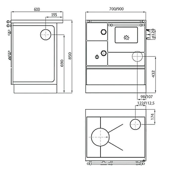 Westminster Küchenherd K 176 F/A - 5 kW, Raumheizvermögen: 124 m³, Backofen rechts, Elfenbein - Vorderansicht