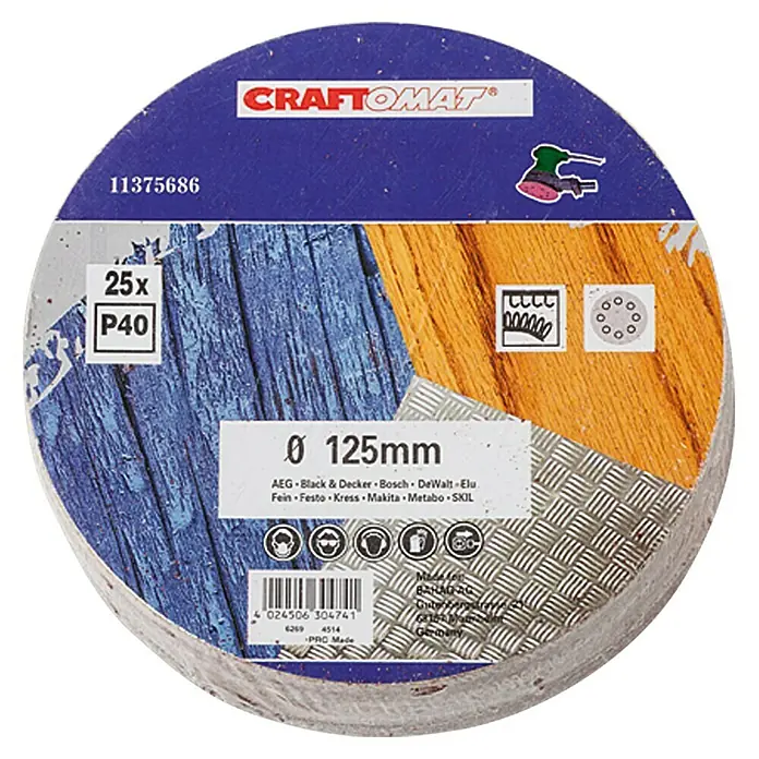 Craftomat Haftschleifscheiben - Durchmesser: 125 mm, Körnung: 40, 25 -tlg.