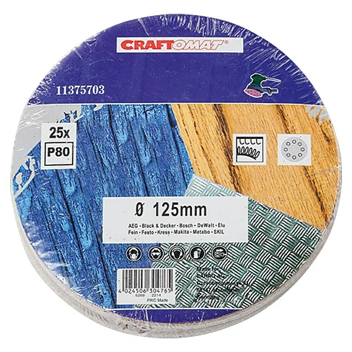 Craftomat Haftschleifscheiben - Durchmesser: 125 mm, Körnung: 80, 25 -tlg.
