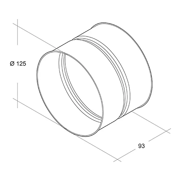 Air-Circle Spojnica za ventilacijsku cijev - Promjer: 125 mm, Čelik - Pogled s lijeve strane