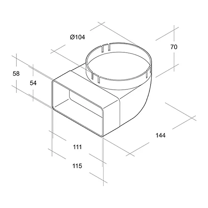 Air-Circle Zakretni dio - Dimenzije spojnog dijela: 111 x 54 mm, Promjer spojnog dijela: 100 mm - Pogled s lijeve strane