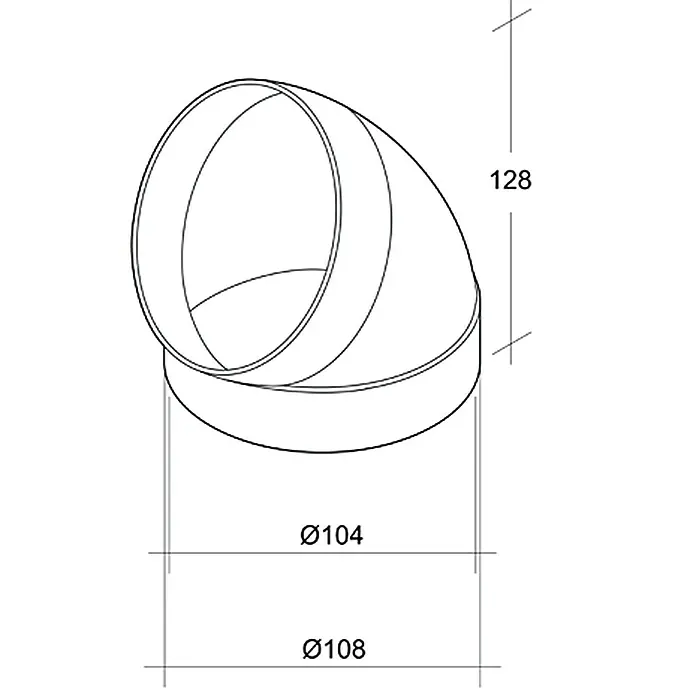 Air-Circle Luk za okruglu cijev od ventilacije - Promjer: 100 mm, Kutnik: 45 ° - Pogled s lijeve strane