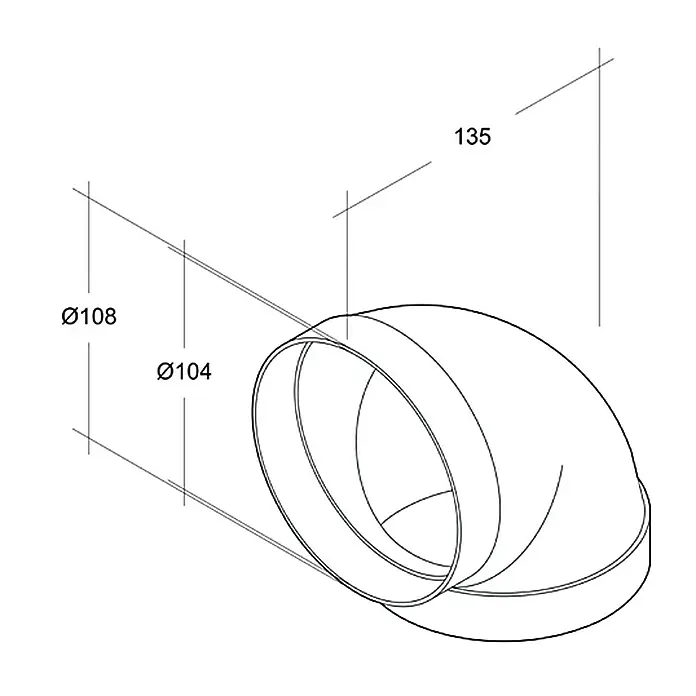 Air-Circle Luk za okruglu cijev od ventilacije - Promjer: 100 mm, Kutnik: 90 ° - Pogled s lijeve strane