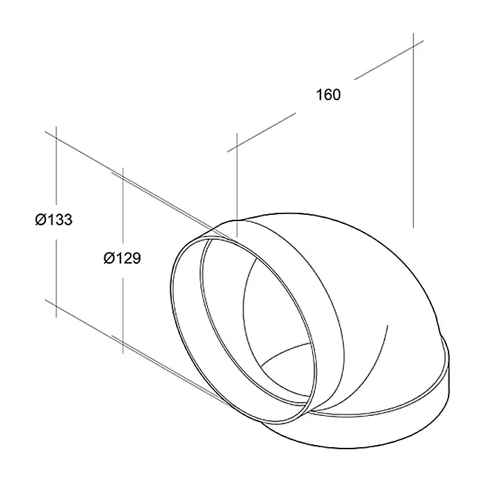 Air-Circle Luk za okruglu cijev od ventilacije - Promjer: 125 mm, Kutnik: 90 ° - Pogled s lijeve strane