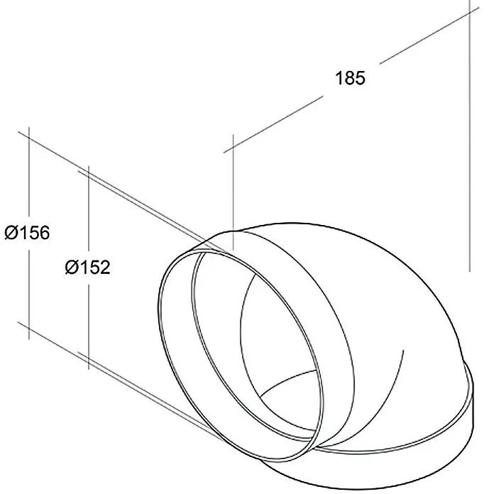 Air-Circle Luk za okruglu cijev od ventilacije - Promjer: 150 mm, Kutnik: 90 ° - Pogled s lijeve strane