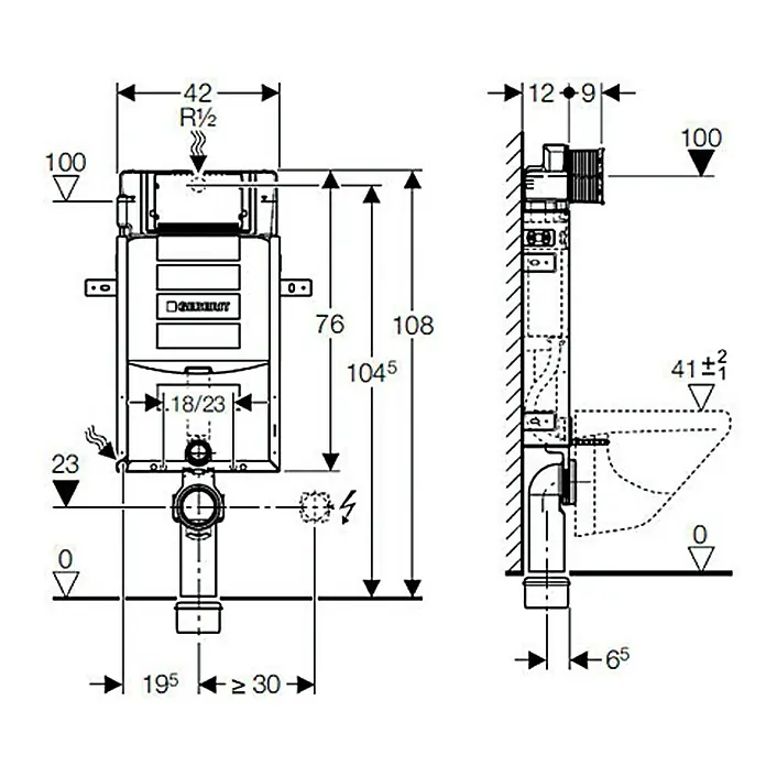 Geberit Unterputz-Spülkasten Kombifix Plus UP320 - 2-Mengen-Spülung, 12 x 42 x 76 cm - Vorderansicht