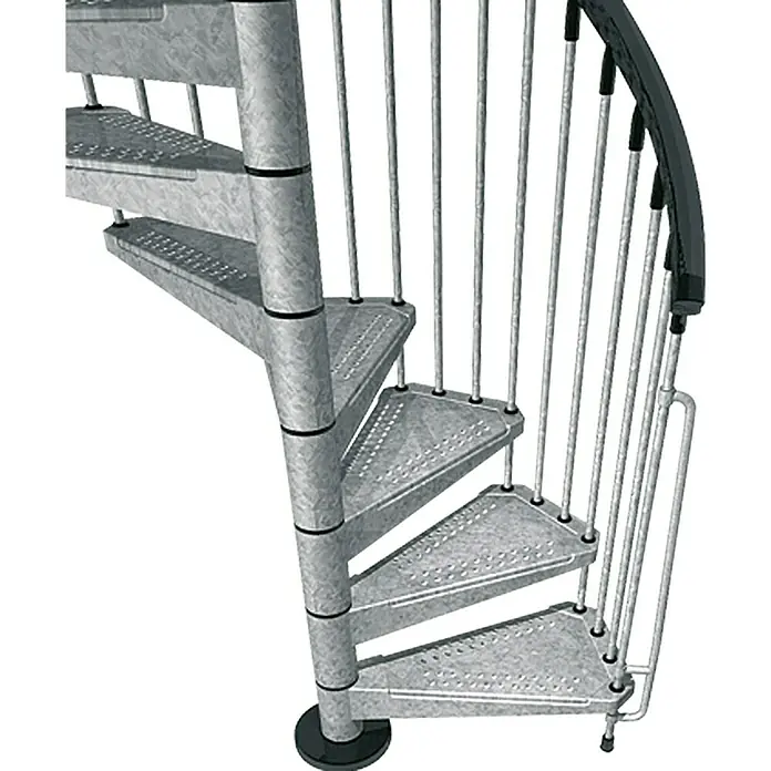 Fontanot Arké Außenspindeltreppe Civik Zink - Durchmesser: 160 cm, Geschosshöhe: 252 cm - 305 cm, Anzahl Steigungen: 13 Stk. - Ansicht von unten