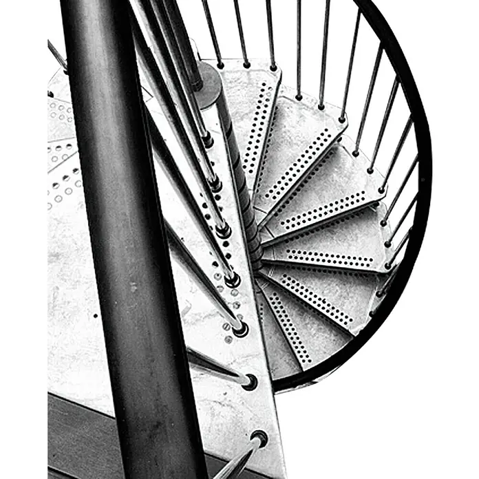 Fontanot Arké Außenspindeltreppe Civik Zink - Durchmesser: 120 cm, Geschosshöhe: 252 cm - 305 cm, Anzahl Steigungen: 13 Stk. - Detailaufnahme