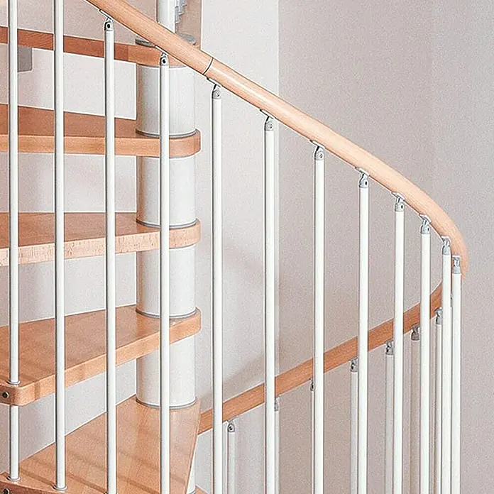 Fontanot Arké Escalera de caracol Klan - Diámetro: 140 cm, Blanco, Color peldaños: Haya clara, Altura de planta: 253 cm - 306 cm - Primer plano