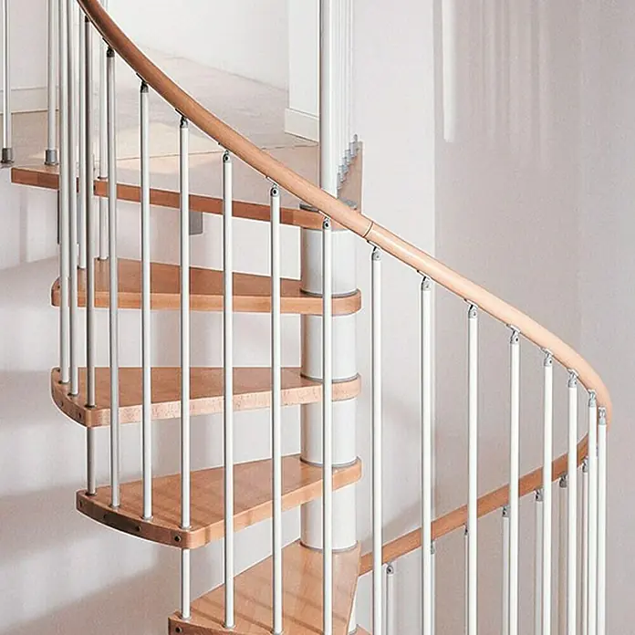 Fontanot Arké Spindeltreppe Klan - Durchmesser: 120 cm, Weiß, Farbe Stufen: Buche Hell, Geschosshöhe: 253 cm - 306 cm - Linke Seitenansicht