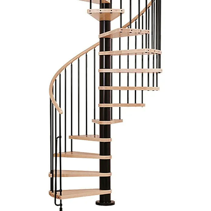 Fontanot Arké Spindeltreppe Klan - Durchmesser: 140 cm, Schwarz, Farbe Stufen: Buche Hell, Geschosshöhe: 253 cm - 306 cm - Vorderansicht
