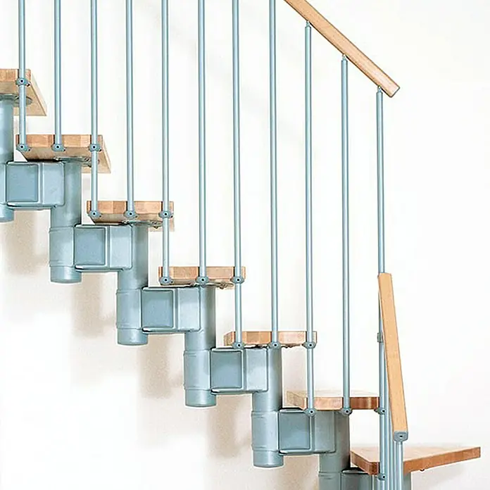 Fontanot Arké Mittelholmtreppe Kompact 89 - Breite: 89 cm, Grau Metallic, 1/4-gewendelt, Farbe Stufen: Buche Hell, Geschosshöhe: 191 cm - 303 cm - Linke Seitenansicht