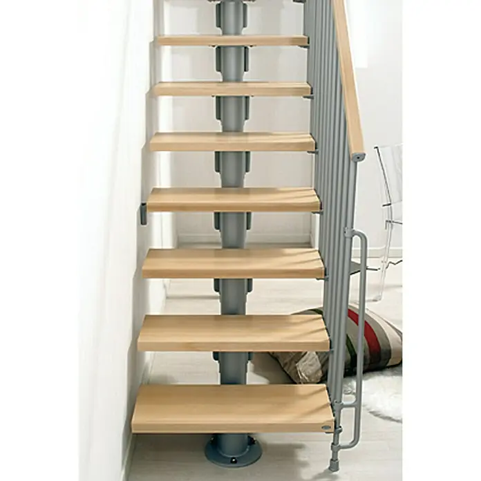 Fontanot Arké Mittelholmtreppe Kompact 89 - Breite: 89 cm, Grau Metallic, Gerade, Farbe Stufen: Buche Hell, Geschosshöhe: 191 cm - 303 cm - Ansicht von unten
