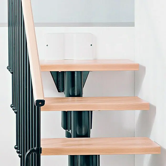 Fontanot Arké Mittelholmtreppe Kompact 74 - Breite: 74 cm, Schwarz, 1/4-gewendelt, Farbe Stufen: Buche Hell, Geschosshöhe: 191 cm - 303 cm - Ansicht von oben