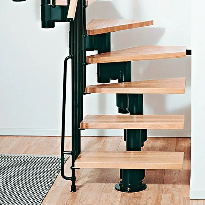 Fontanot Arké Mittelholmtreppe Kompact 74 - Breite: 74 cm, Schwarz, 1/4-gewendelt, Farbe Stufen: Buche Hell, Geschosshöhe: 191 cm - 303 cm - Ansicht von unten