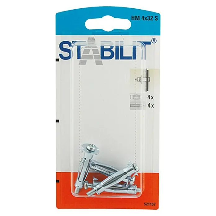Stabilit Metalna tipla za šupljine HM 4 X 32 S - Promjer provrta: 8 mm, Duljina tiple: 32 mm, 4 kom, M 4 - Pogled sprijeda