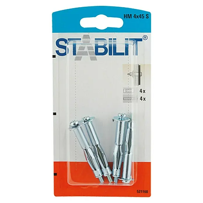 Stabilit Metalna tipla za šupljine HM 4 X 45 S - Promjer provrta: 8 mm, Duljina tiple: 45 mm, 4 kom, M 4 - Pogled sprijeda