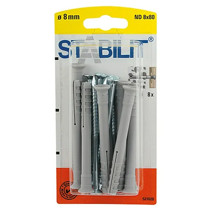 Stabilit Udarna tipla ND - Promjer tiple: 8 mm, Duljina tiple: 80 mm, Prikladno za: Puni građevinski materijali i cigla, 8 kom - Pogled sprijeda