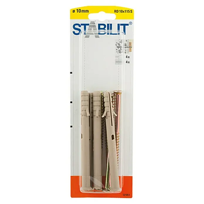 Stabilit Set vijaka i tipli - Promjer tiple: 10 mm, Duljina tiple: 115 mm, Plastika, 4 kom - Pogled sprijeda