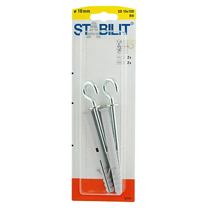 Stabilit Set tipla s vijkom - Promjer tiple: 10 mm, Duljina tiple: 100 mm, 2 kom, S kukom - Pogled sprijeda