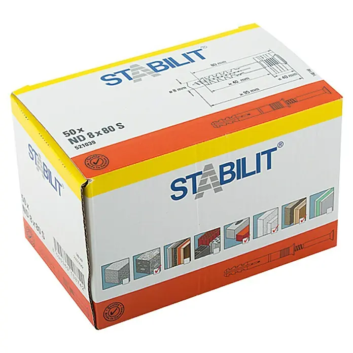 Stabilit Udarna tipla ND 8 X 80 S - Promjer tiple: 8 mm, Duljina tiple: 80 mm, Prikladno za: Puni građevinski materijali i cigla, 50 kom - Pogled sprijeda