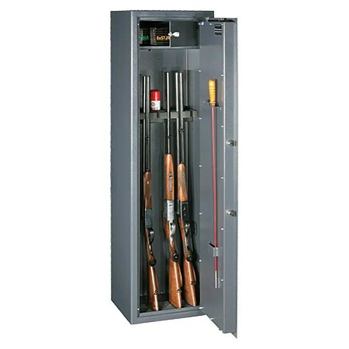 Stabilit Waffenschrank Country 7 - Geeignet für: Langwaffen, Einstellhöhe: 1.264 mm, Doppelbart-Hochsicherheitsschloss, Halterungen: 7 - Vorderansicht