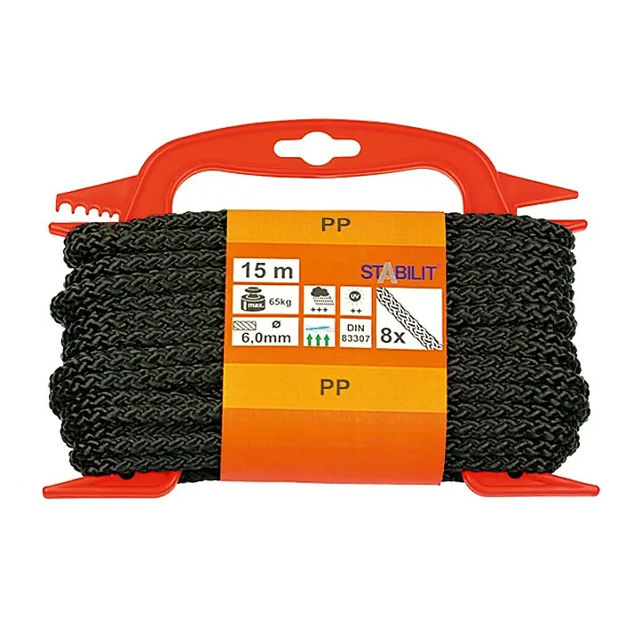Stabilit PP uže - 6 mm x 15 m, 8-struko pleteno, Opteretivost: 45 kg - Pogled sprijeda