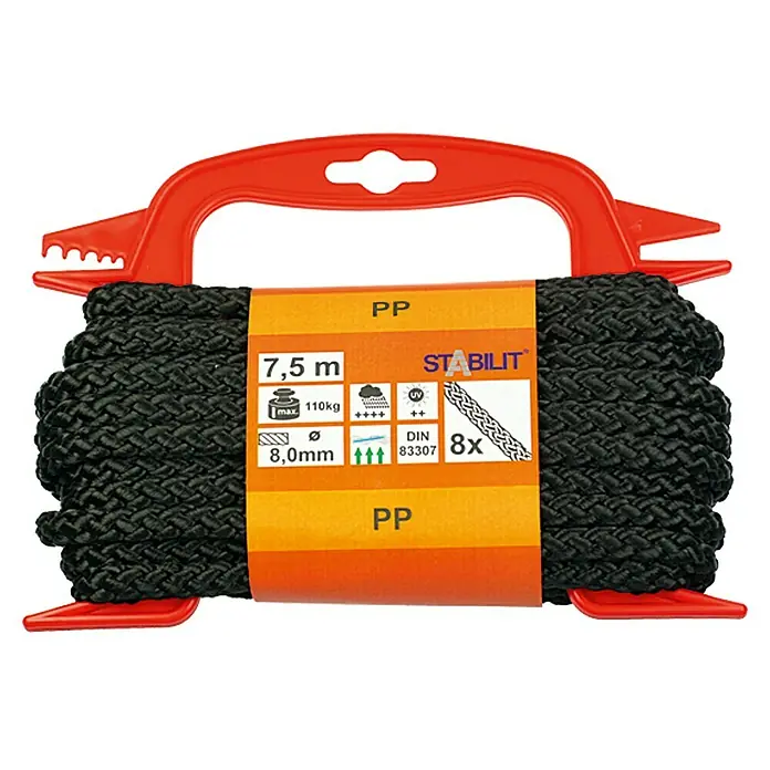 Stabilit PP-Seil - 8 mm x 7,5 m, 8-fach geflochten, Belastbarkeit: 110 kg - Vorderansicht