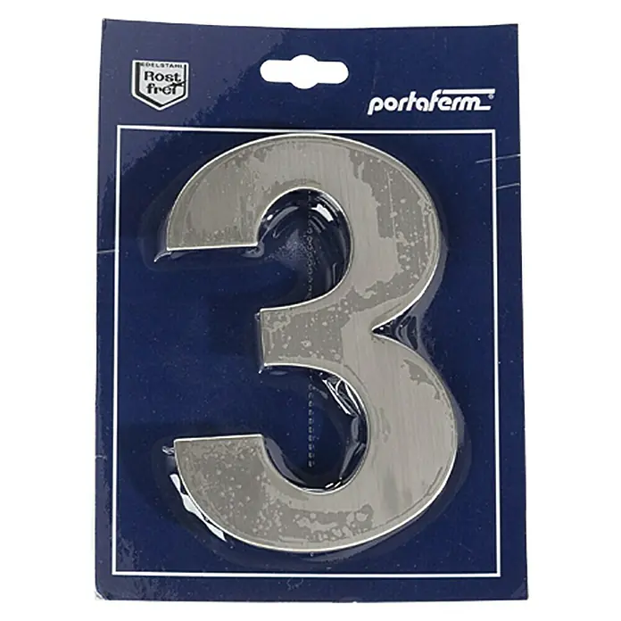 Portaferm Hausnummer 3 - Höhe: 15 cm, Edelstahl, Motiv: 3
