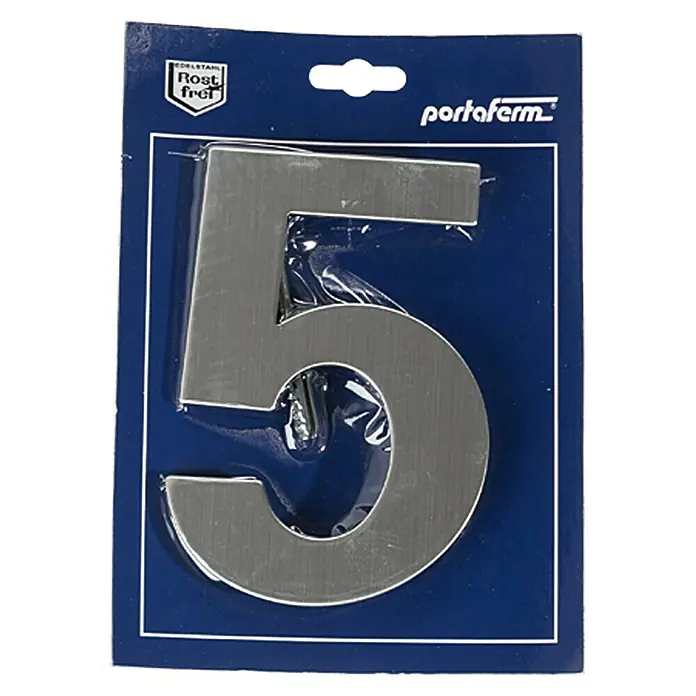 Portaferm Hausnummer 5 - Höhe: 15 cm, Edelstahl, Motiv: 5