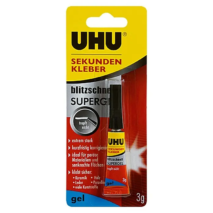 UHU Sekundenkleber Blitzschnell Supergel - 3 g, Tube, Gelartig - Vorderansicht