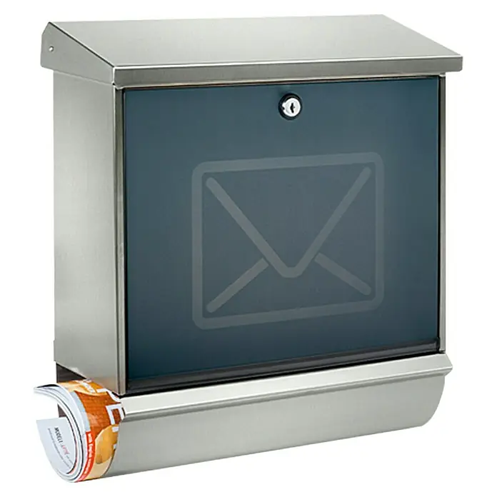 Burg-Wächter Briefkasten-Set Lucca 37130 - Edelstahl, 380 x 148 x 440 mm, Edelstahl, Format Einwurf: DIN C4, 332 x 32 mm - Vorderansicht