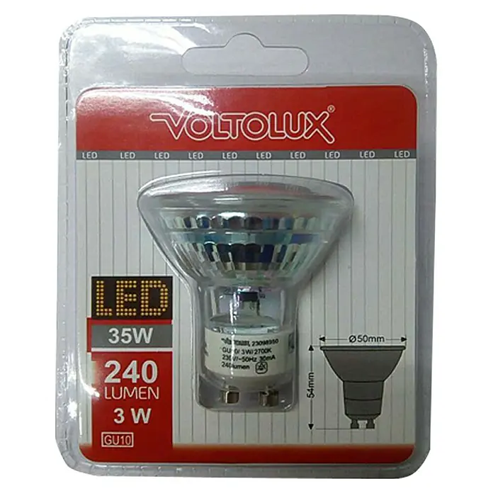 Voltolux Bombilla LED - 3 W, GU10, Mate, 1 ud. - Vista frontal
