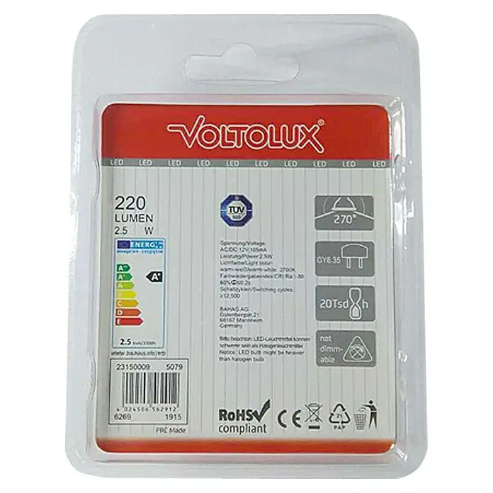Voltolux LED žarulja - 2,5 W, GY6,35, Topla bijela, 220 lm - Pogled sprijeda