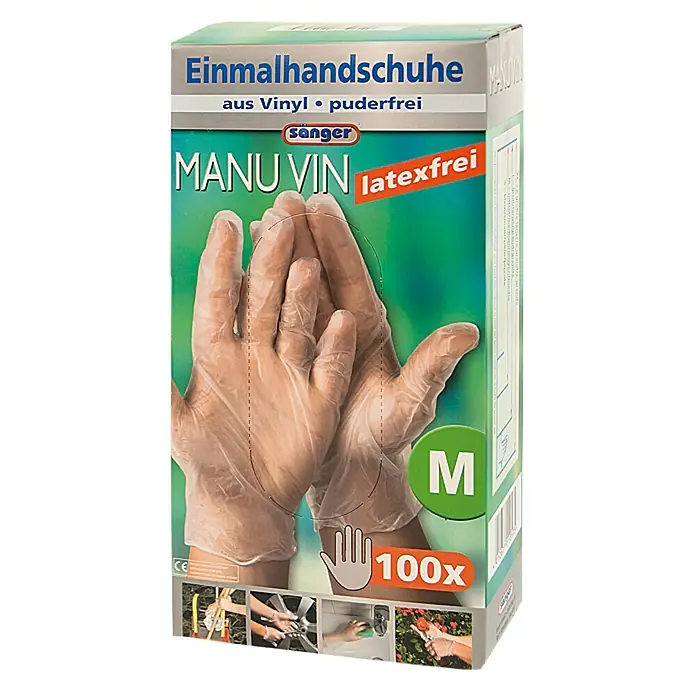 Sänger Einmalhandschuhe Manu Vin - Größe: M, 100 Stk., Vinyl, Latexfrei - Vorderansicht