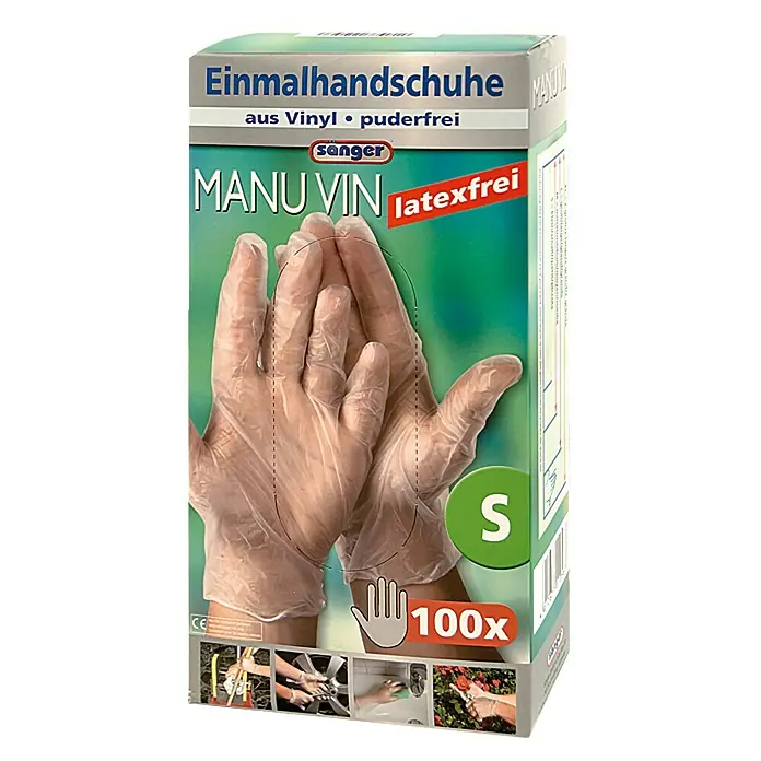 Sänger Einmalhandschuhe Manu Vin - Größe: S, 100 Stk., Vinyl, Latexfrei - Vorderansicht