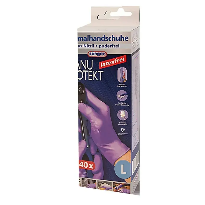 Sänger Einmalhandschuhe Manu Protekt - Größe: L, 40 Stk., Nitril, Latexfrei - Vorderansicht