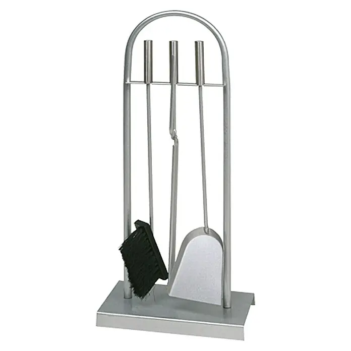 Lienbacher Juego de utensilios para chimenea - 3 piezas, Estructura plateada - Vista frontal