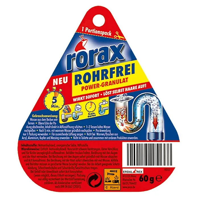 Rorax Rohrreiniger Rohrfrei Power-Granulat - 60 g, Portionspack - Vorderansicht