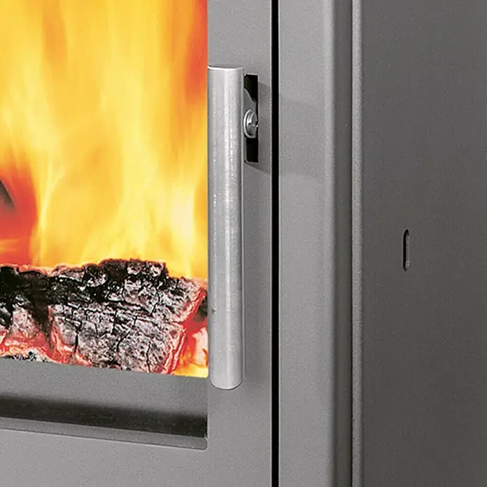 Justus Kaminofen Austin 5 - 5 kW, Raumheizvermögen: 88 m³, Verkleidung: Kalkstein, Cream/Schwarz - Vorderansicht