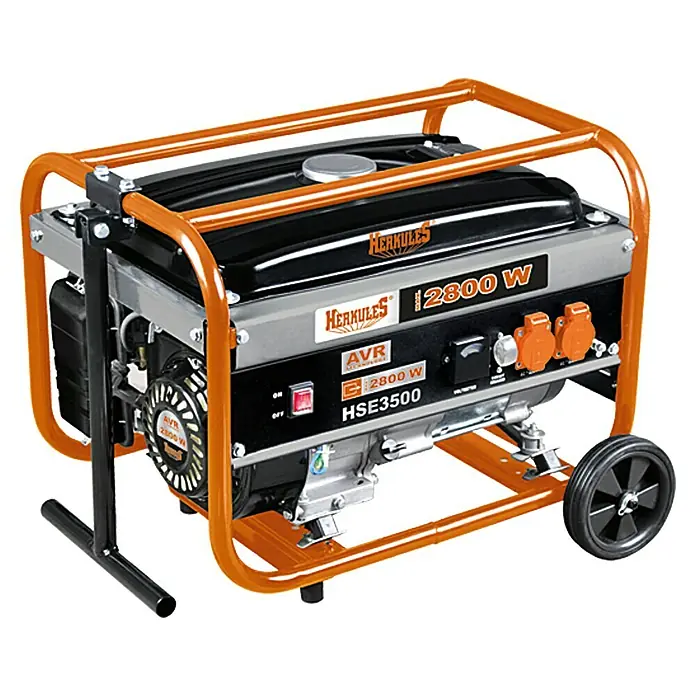 Herkules Generator HSE 3500 - Maksimalna snaga: 2.800 W, Spremnik goriva: 13 l, Trajanje pogona: Cca 11 h pri ⅔-skom opterećenju - Pogled sprijeda