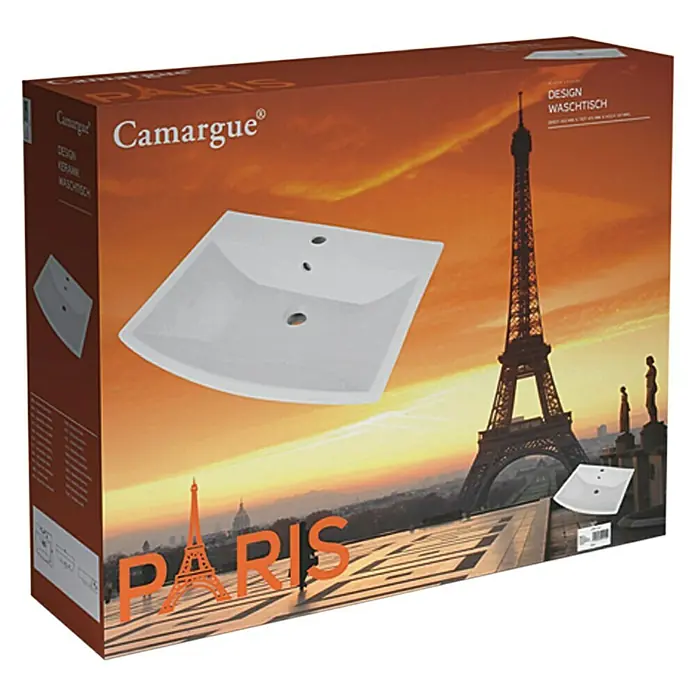 Camargue Paris Waschtisch - B x L: 60 x 47 cm, Ohne Spezialglasur, Hahnloch: Mitte, Weiß