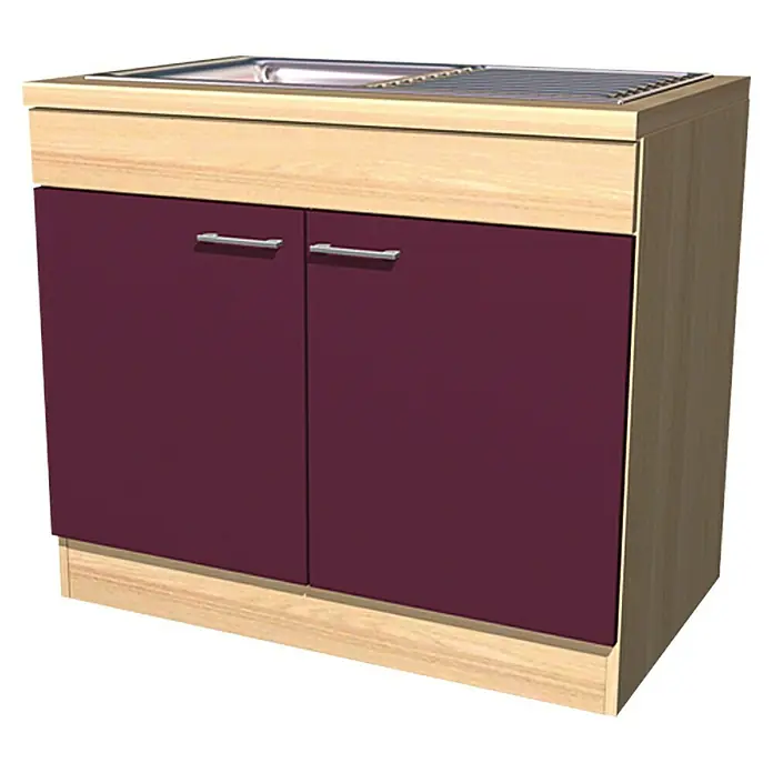 Flex-Well Sofia Spülenunterschrank - 57 x 100 x 85 cm, Einbauspüle (Breite 86 cm), Dekor Front: Akazie/Aubergine