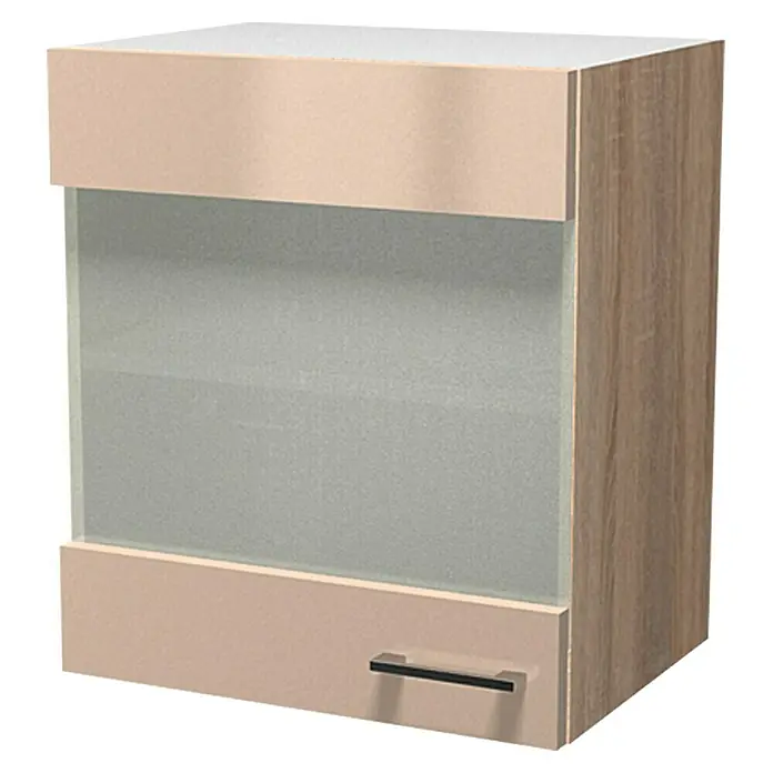 Flex-Well Palma Glas-Hängeschrank - 32 x 50 x 54 cm, Dekor Front: Kaschmir Glanz, Dekor Korpus: Sonoma Eiche (außen)