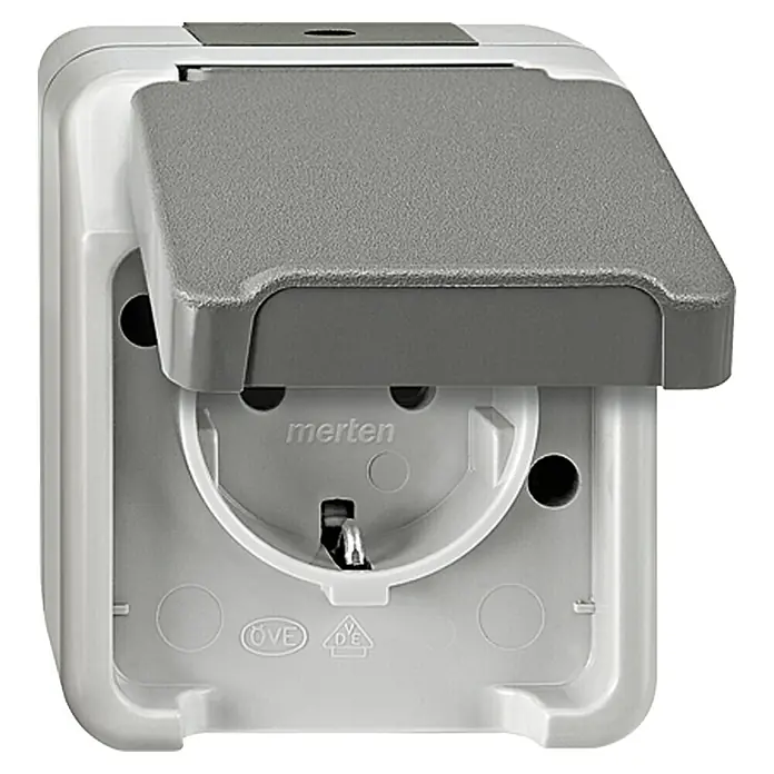 Merten Aquastar Steckdose - 1-fach, Grau, Aufputz, IP44 - Vorderansicht