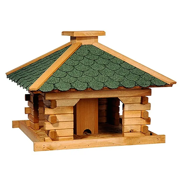 Dobar Vogelfutterhaus Rustikal - 50 x 50 x 38 cm, Naturbraun/Grün, Mit Silo - Rechte Seitenansicht