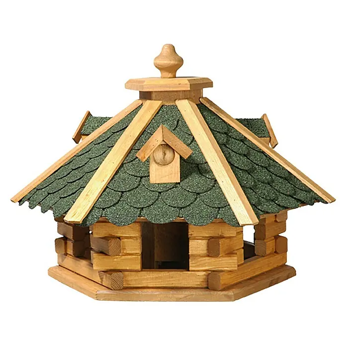 Dobar Vogelfutterhaus Rustikal - 51 x 45 x 37 cm, Naturbraun/Grün - Vorderansicht
