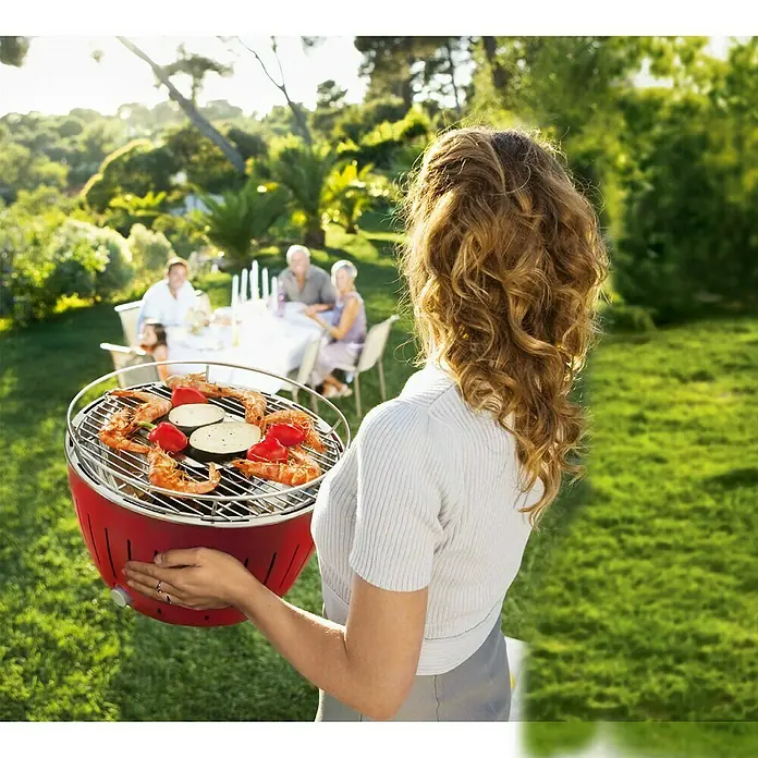 LotusGrill Raucharmer Holzkohlegrill - Feuerrot, Hauptgrillfläche: Ø 34 cm